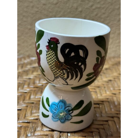 Vintage Hand-Painted Ceramic Egg Cup With Rooster & Floral Design Made In Japan - Picture 1 of 8